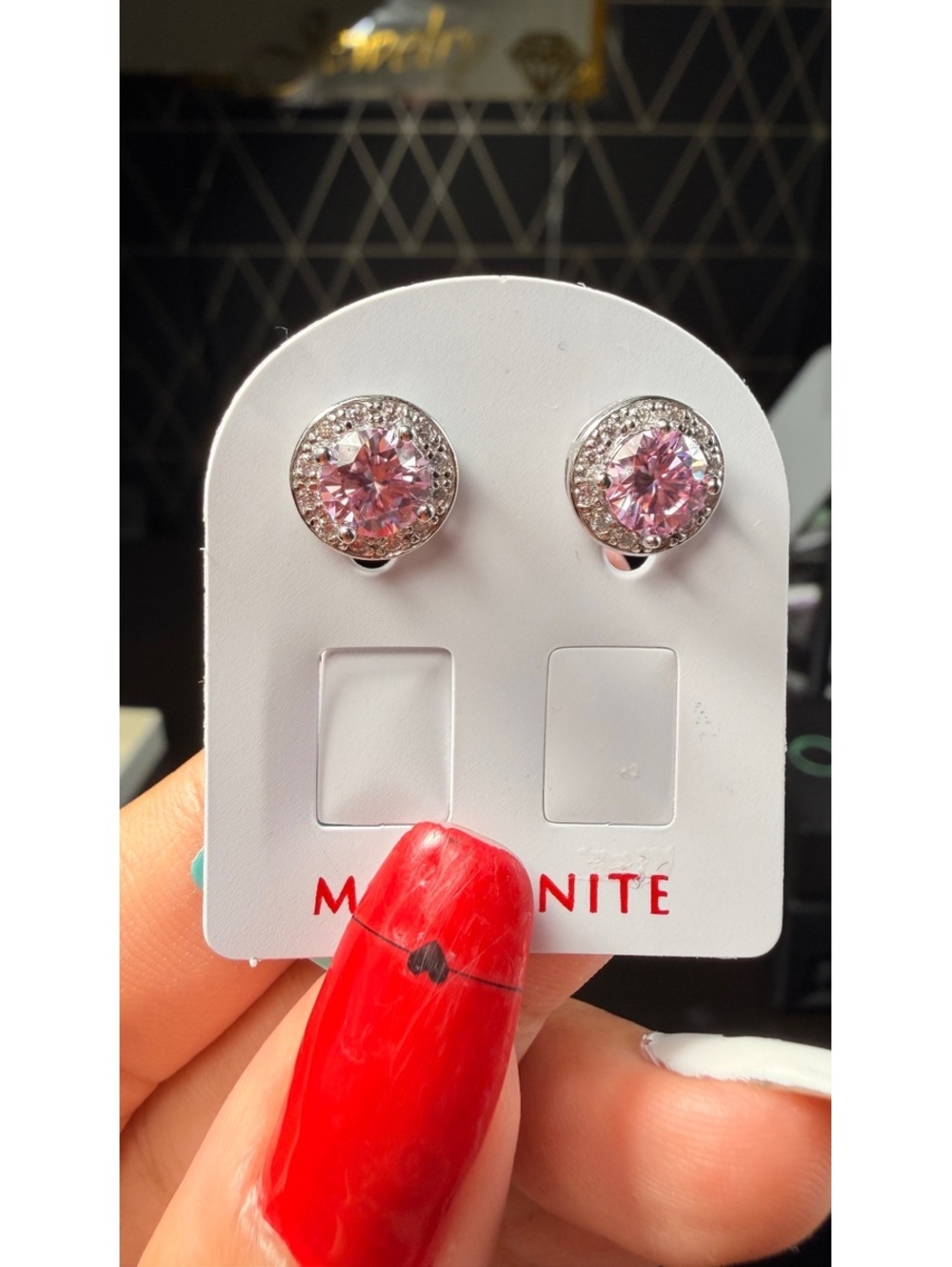 Sterling Silver Moissanite Stud Earrings with 3.45 CTW Pink Vivid Color Stones